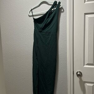 Green One shoulder two strap dress